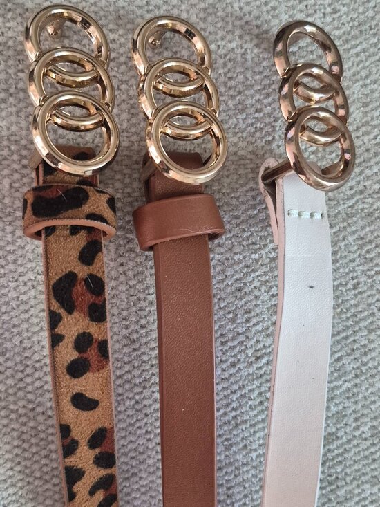 Accessories - Set of 3 Women's Skinny Belts – Gold Triple Ring Buckle